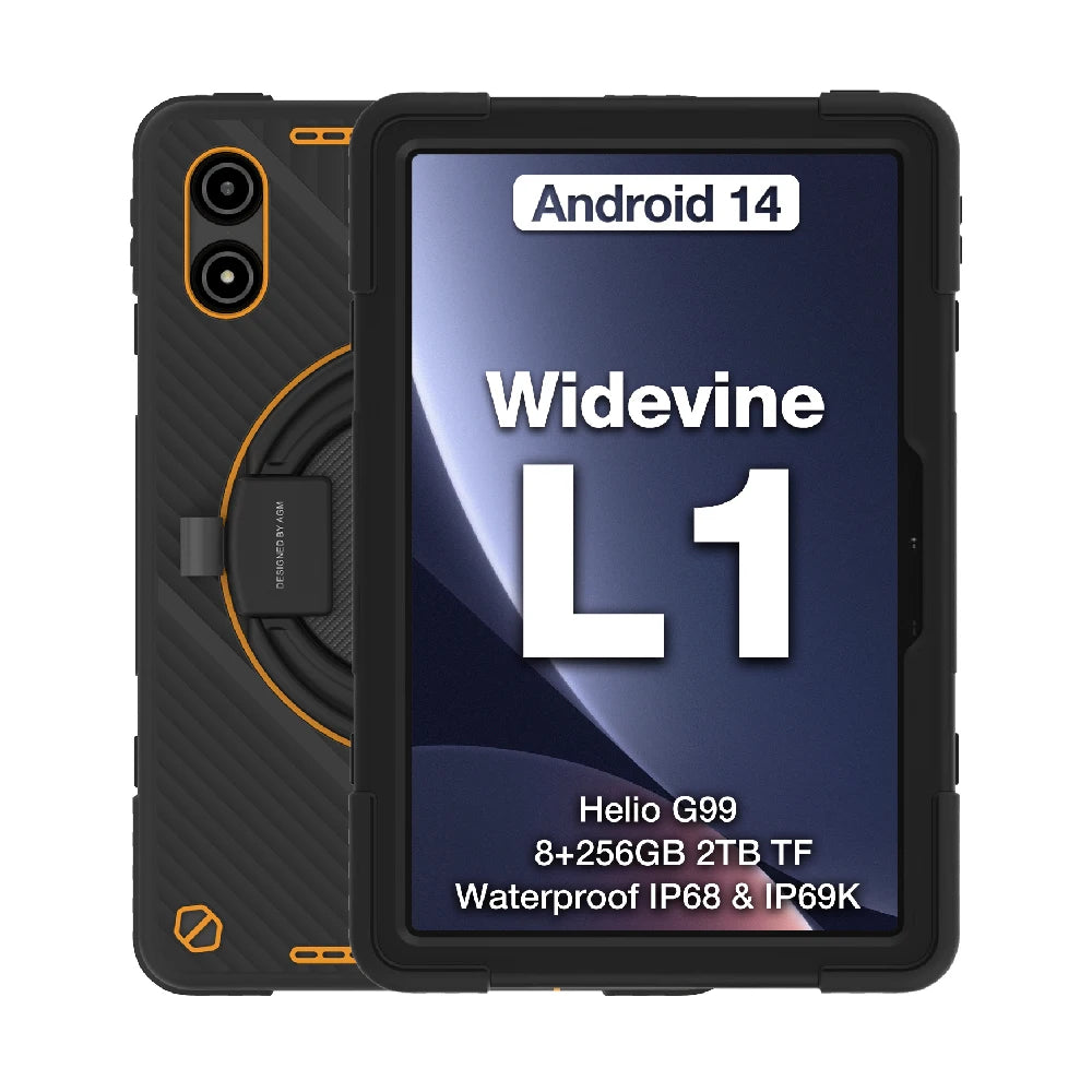 AGM P2 Active 11" FHD Rugged Tablet, IP68 Waterproof/Dustproof, 8GB RAM+256GB, Android 14, G99, Widevine L1 P2W Durable Pad - Mleem