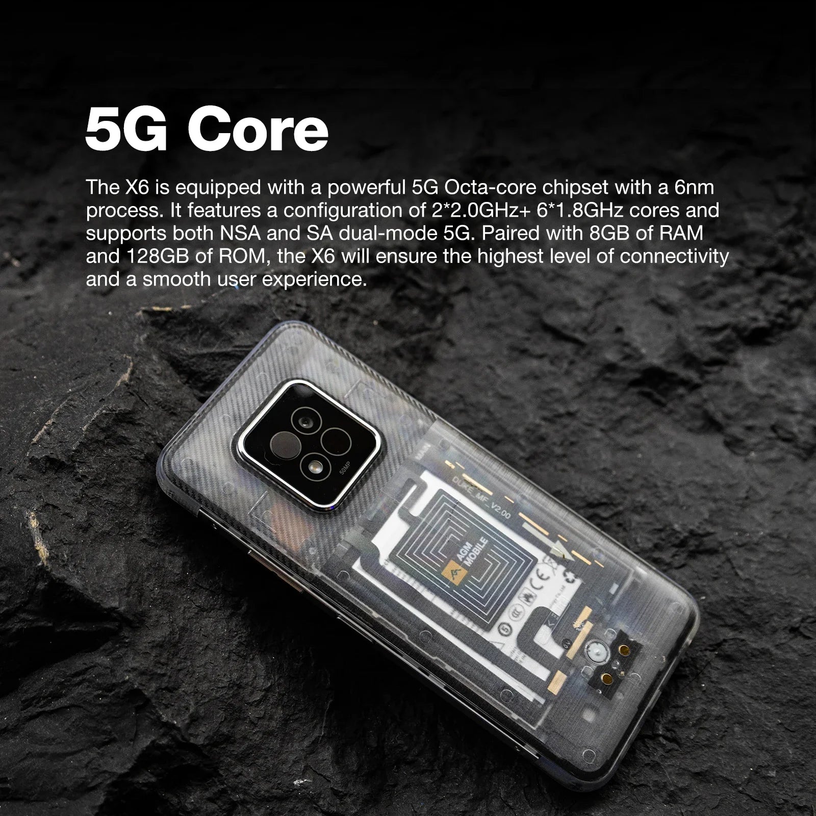 AGM X6 Phantom 5G Rugged Smartphone 6.78" FHD+ 5000mAh 8GB+128GB Temp Check Phone Android 14 50MP NFC Dual SIM - Mleem