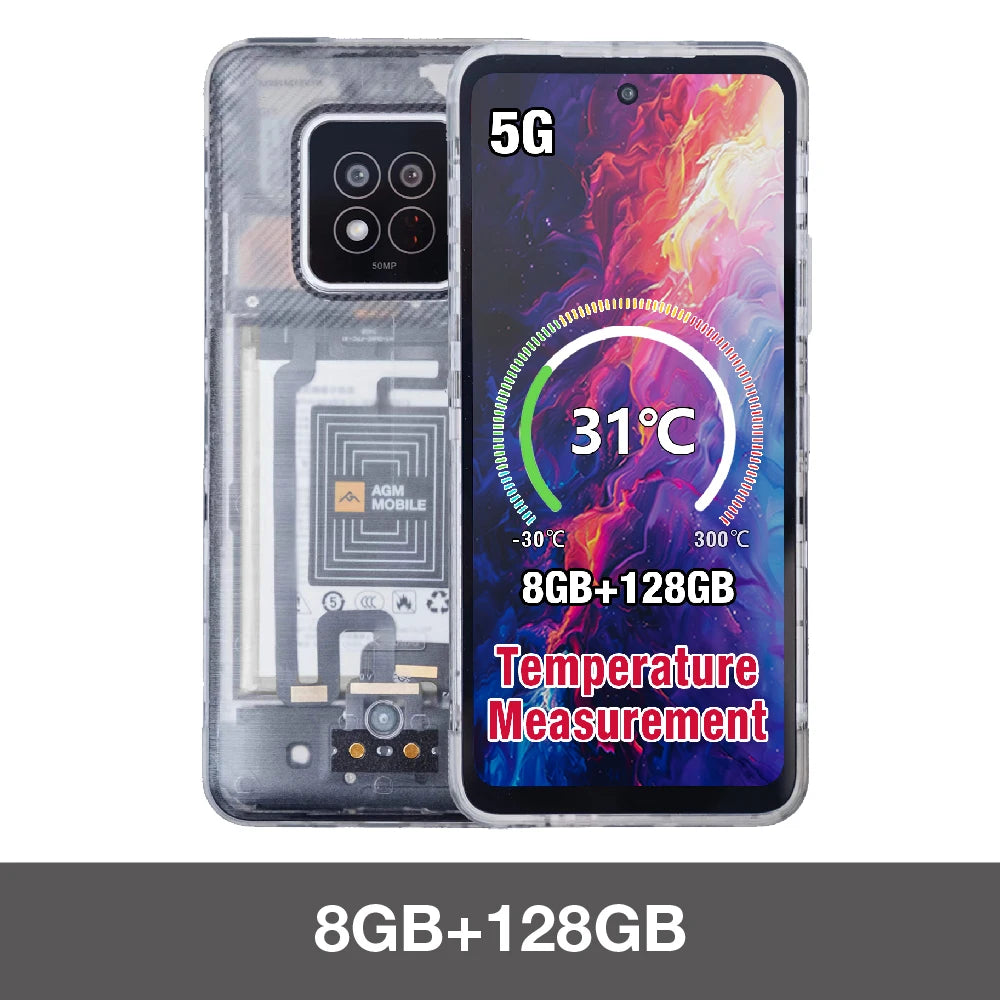 AGM X6 Phantom 5G Rugged Smartphone 6.78" FHD+ 5000mAh 8GB+128GB Temp Check Phone Android 14 50MP NFC Dual SIM - Mleem