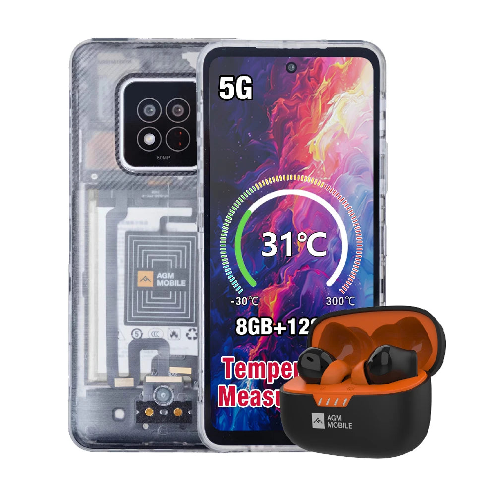 AGM X6 Phantom 5G Rugged Smartphone 6.78" FHD+ 5000mAh 8GB+128GB Temp Check Phone Android 14 50MP NFC Dual SIM - Mleem