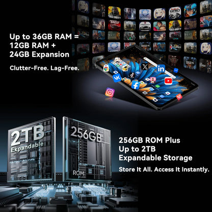 Blackview MEGA 2 Tablet PC 12'' 2K FHD+ Display Unisoc T615 12GB+12GB RAM 256GB ROM 9000mAh Battery 16MP Android 15 4G Tablets - Mleem