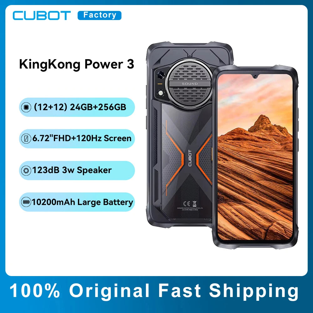 Cubot KingKong Power 3 Rugged Smartphone 123dB Speaker Helio G99 6.72" 120Hz Screen 24GB+256GB 10200mAh Battery 33W Fast Charge - Mleem