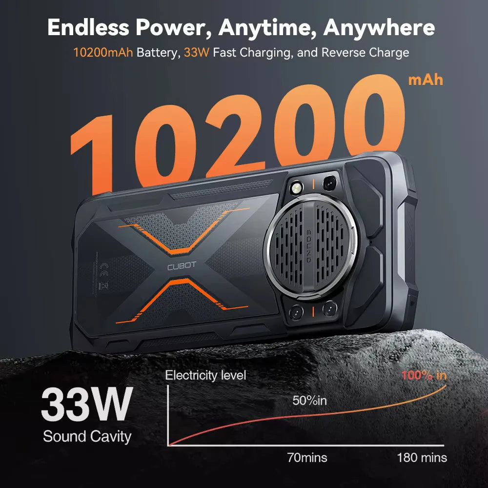 Cubot KingKong Power 3 Rugged Smartphone 123dB Speaker Helio G99 6.72" 120Hz Screen 24GB+256GB 10200mAh Battery 33W Fast Charge - Mleem
