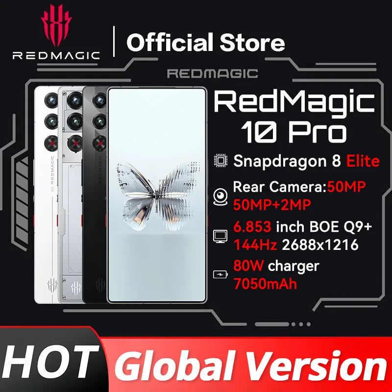 Global Version RedMagic 10 Pro 5G Gaming Phone 6.853" Snapdragon 8 Elite 7050mAh 80W Charge 50MP NFC - Mleem