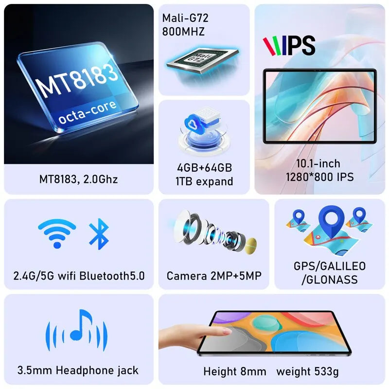 N-ONE NPad S 2023 10.1inch Tablet Pad 1280X800 HD 4GB 64GB Android 12 MTK8183 8-Cores 6600mAh Dual WIFI BT5.0 Tablettes - Mleem