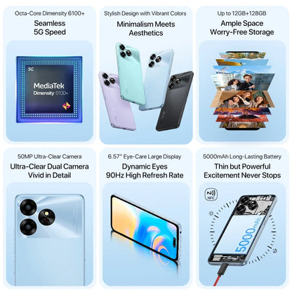 [NEW 5G] UMIDIGI G6 5G Smartphone 5G Android 13 Dimensity 6100+ 6+6GB 128GB 6.57” 90Hz 50MP Ultra-Clear Eye-Care Dual Camera NFC - Mleem