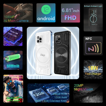 Unihertz Luna Smartphone Rhythm Ambient LED strip Music Phone 8GB RAM 256GB ROM 108MP G99 Mobile Phone Night Vision Cellphone
