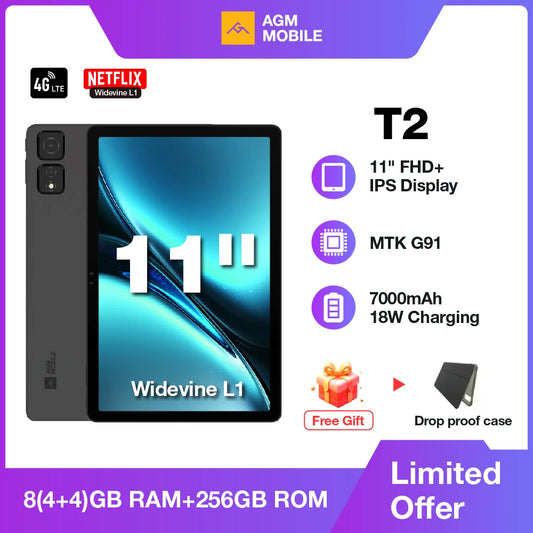 AGM T2 Tablet 11'' FHD+ IPS Display MTK-G91 Octa-Core 8GB RAM 256GB ROM 13MP+2MP Macro 8000mAh Dropproof Android Tablet For Kids