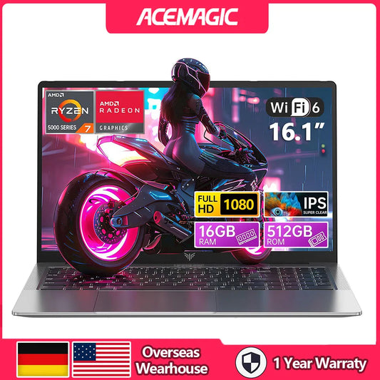 ACEMAGIC AX16Pro Gaming Laptop 16.1" IPS FHD AMD Ryzen™ 7 5825U Notebook 16GB DDR4+512GB PCI-E 53.58WH Windows 11 Computer