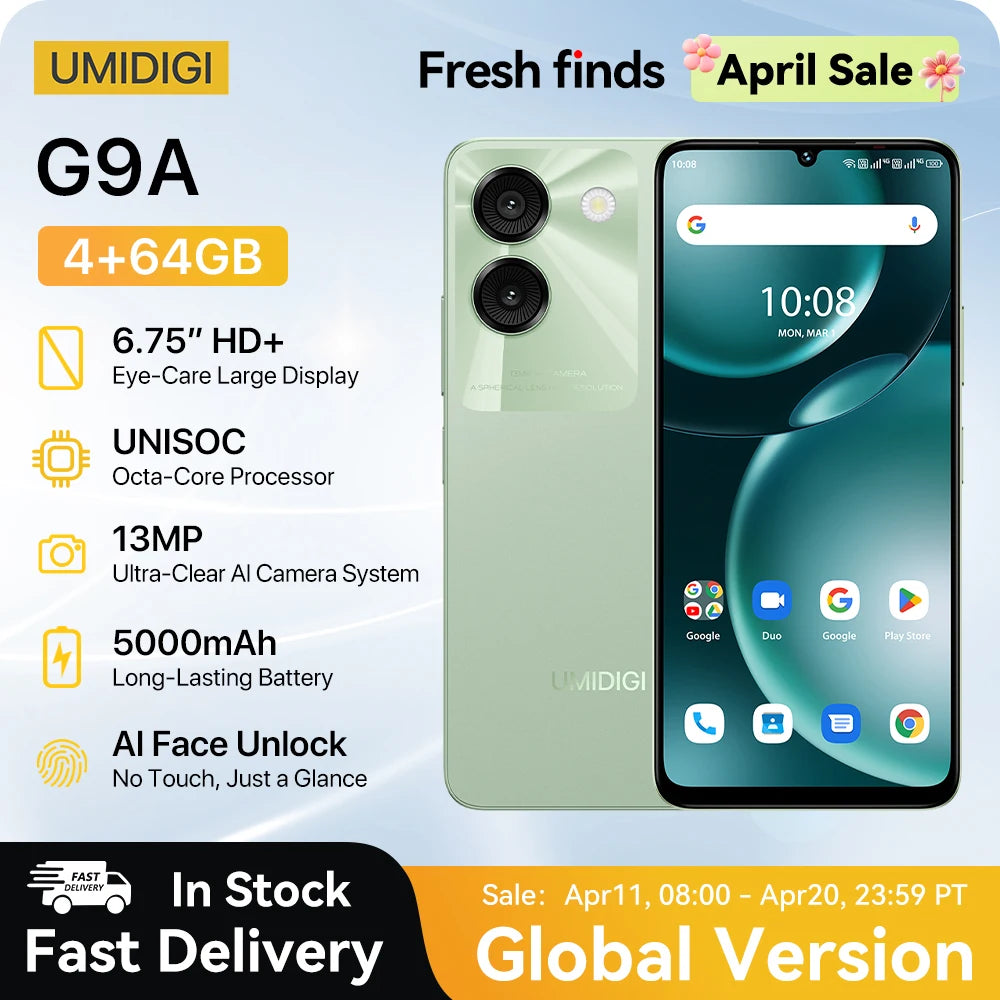 UMIDIGI G9A Android 14 Smartphone Octa-core 13MP Camera 64GB 6.75” Water Drop HD+  5000mAh Battery Dual SIM Card Cellphone - Mleem