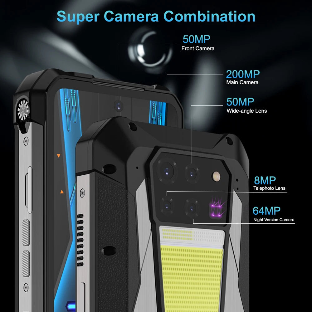 US EU MX Warehouse Unihertz Tank 3 Pro 8849 with 100 Lumens 5G Projector phone,32GB/36GB RAM,512GB ROM,23800mAh 120W,200MP, NFC - Mleem