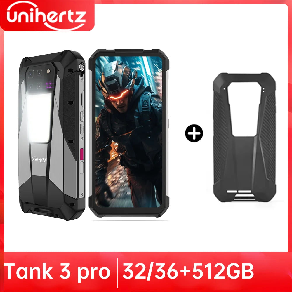 US EU MX Warehouse Unihertz Tank 3 Pro 8849 with 100 Lumens 5G Projector phone,32GB/36GB RAM,512GB ROM,23800mAh 120W,200MP, NFC - Mleem