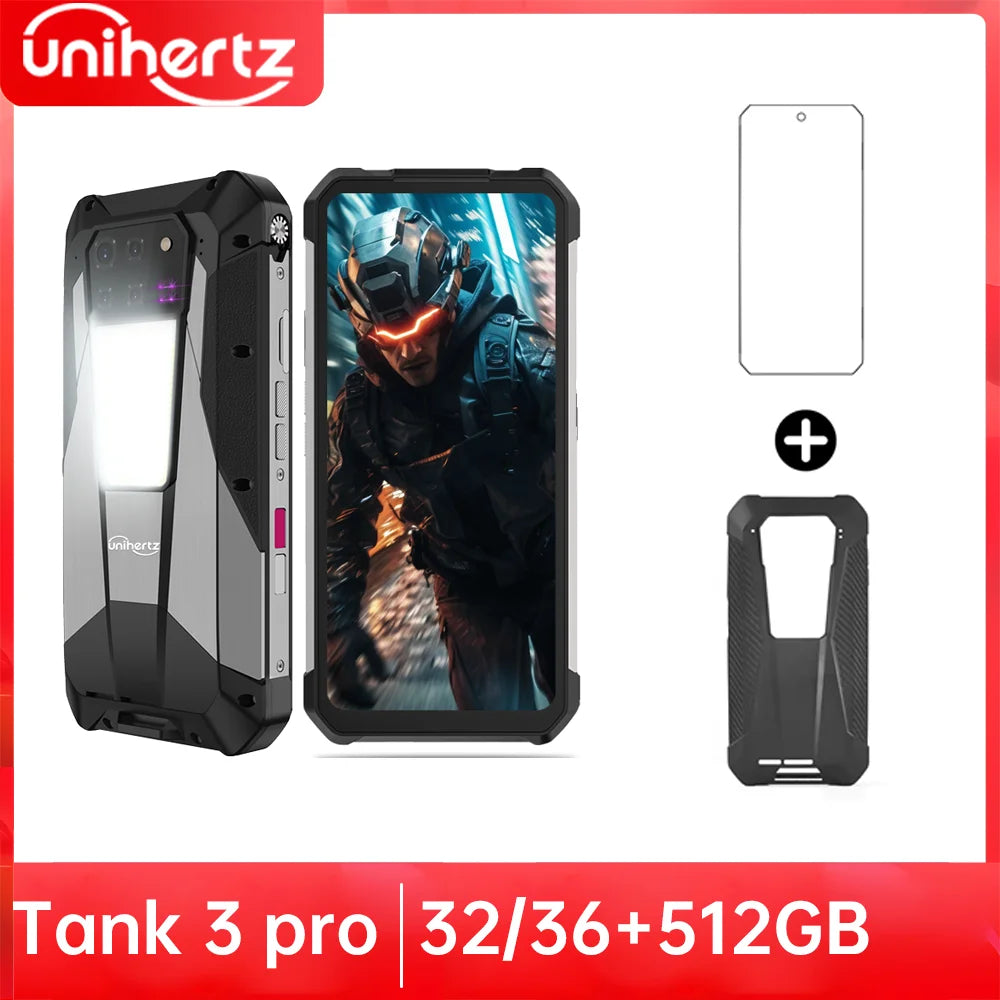 US EU MX Warehouse Unihertz Tank 3 Pro 8849 with 100 Lumens 5G Projector phone,32GB/36GB RAM,512GB ROM,23800mAh 120W,200MP, NFC - Mleem