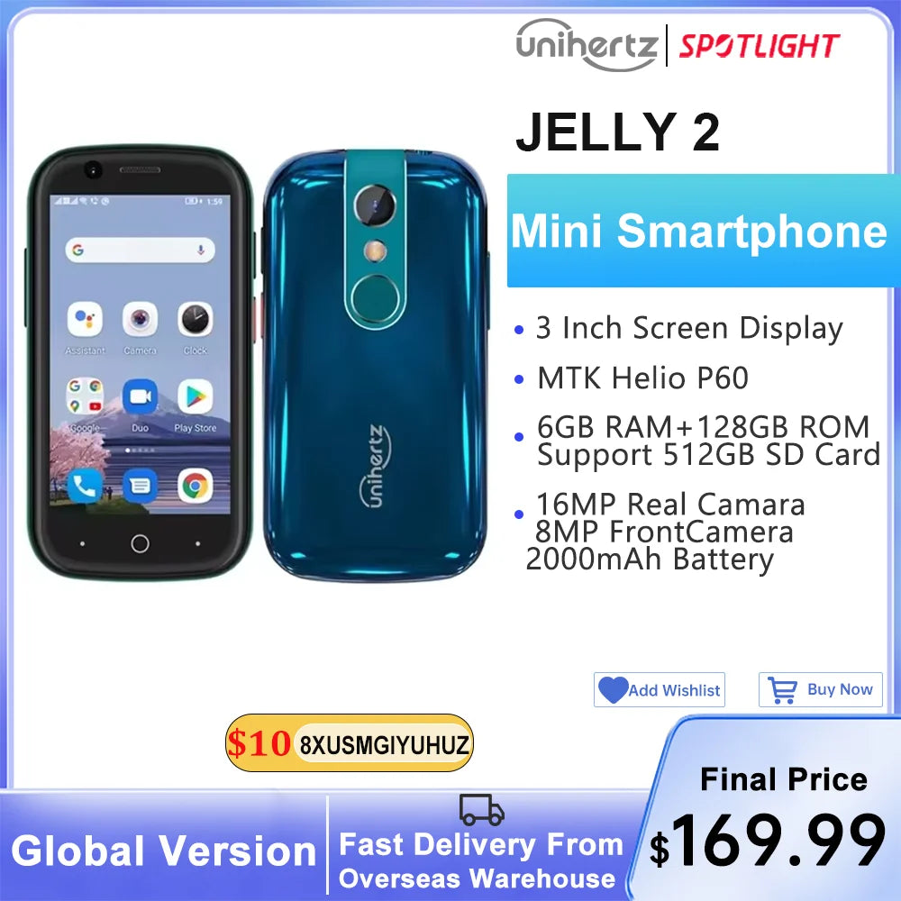 Unihertz Jelly 2 Mini Phone Pocket Android 11 Helio P60 Octa Core 4G LTE Dual-SIM Unlocked Smartphone 6GB+128GB NFC Cellphone - Mleem