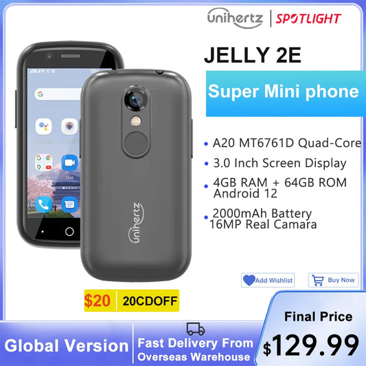 Unihertz Jelly 2E Mini Smartphone 4GB 64GB Android 12 Unlocked Mobile Phone 2000mAh Portable Cellphones - Mleem