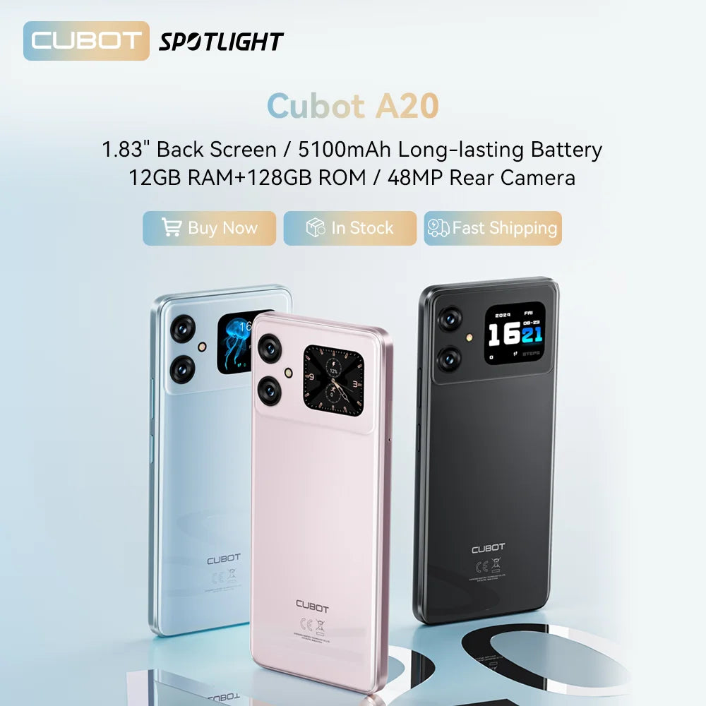 [World Premiere]Cubot A20 4G Smart Phone Android 14 12GB(4GB+8GB Extend)+128GB 90Hz 6.745" HD+Display Face ID 5100mAh Cellphone - Mleem