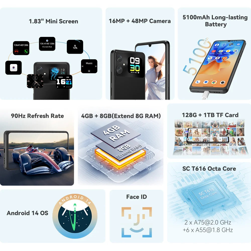 [World Premiere]Cubot A20 4G Smart Phone Android 14 12GB(4GB+8GB Extend)+128GB 90Hz 6.745" HD+Display Face ID 5100mAh Cellphone - Mleem